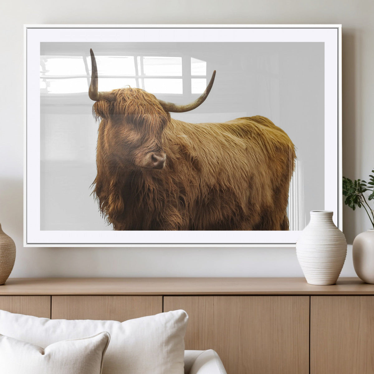 Highland Cow Wall Art Canvas Print – Framed Farmhouse Rustic