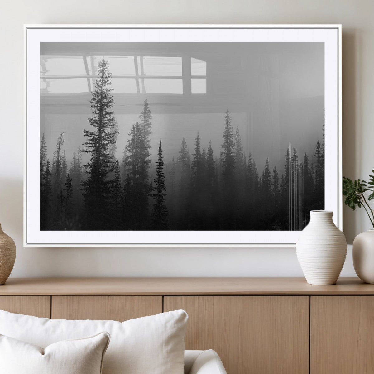 Misty Pines Wall Art Canvas Print – Framed Woodland