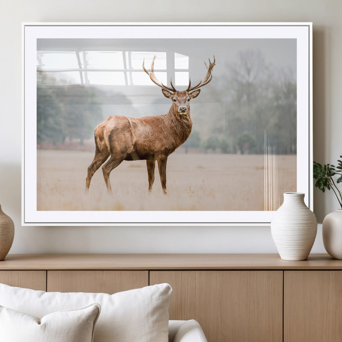 Vintage Wildlife Wall Art Canvas Print – Misty Landscape