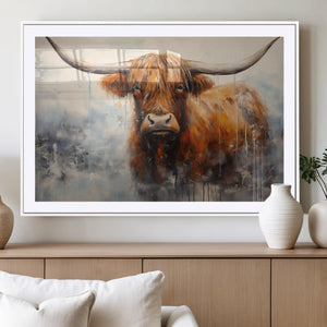 Scottish Highland Wall Art Canvas Print, Framed Longhorn Art