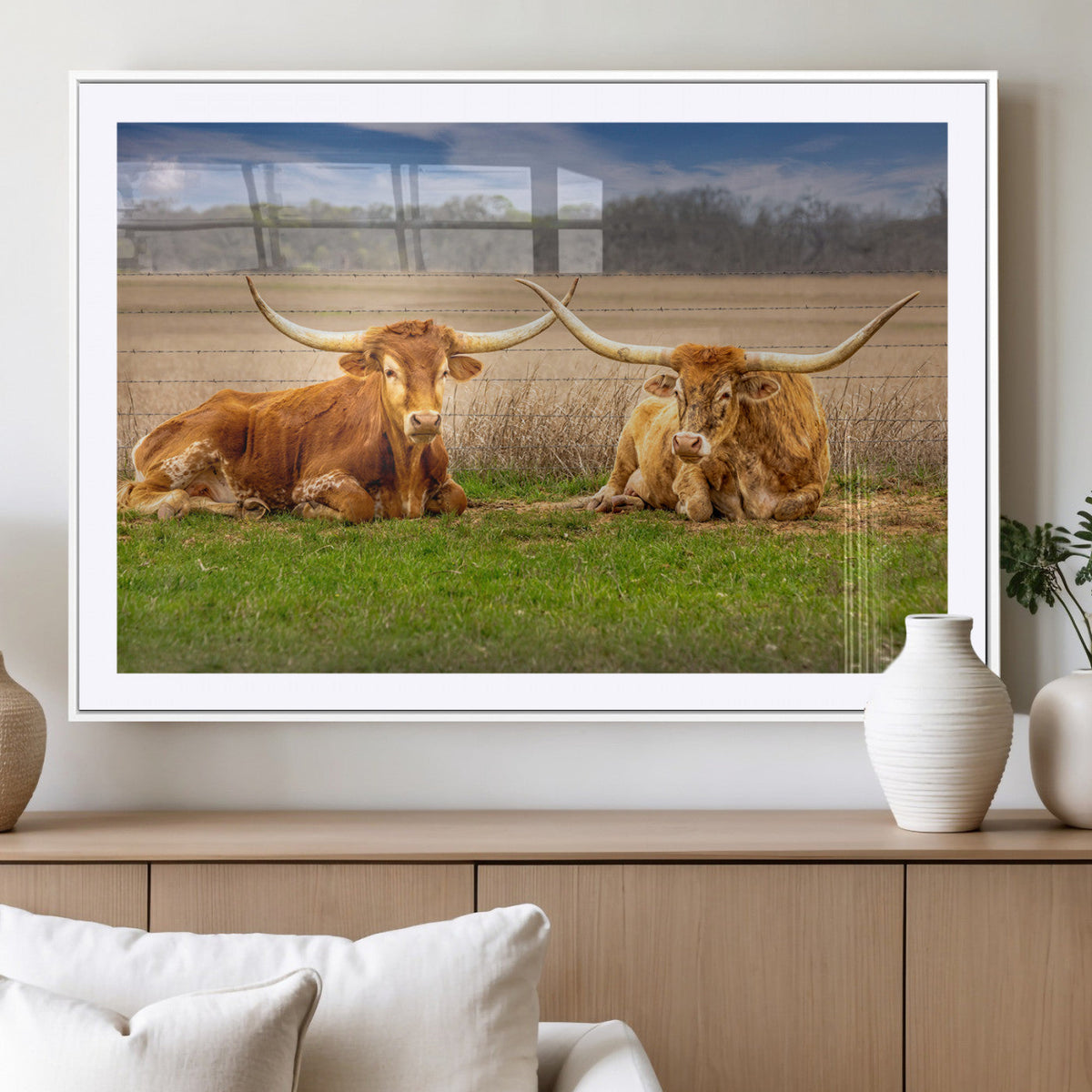 Texas Longhorn Pair Wall Art Canvas Print – Peaceful Rustic