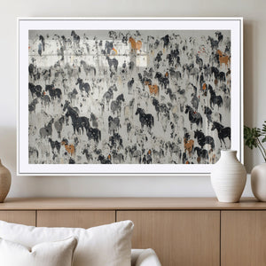 Wild Horse Stampede Wall Art Canvas Print – Monochrome