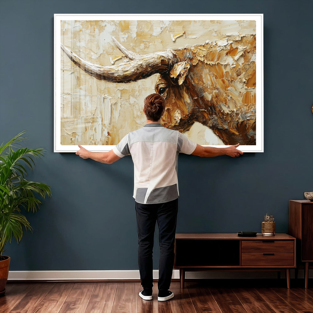 Rustic Longhorn Bull Wall Art Canvas Print – Vintage Western