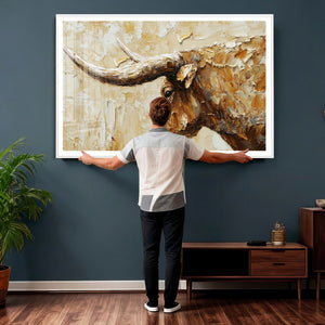 Rustic Longhorn Bull Wall Art Canvas Print – Vintage Western