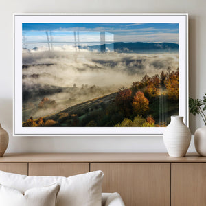 Misty Autumn Hills Wall Art Canvas Print, Foggy Forest