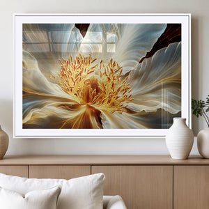 Golden Abstract Flower Canvas Wall Art, Modern Botanical