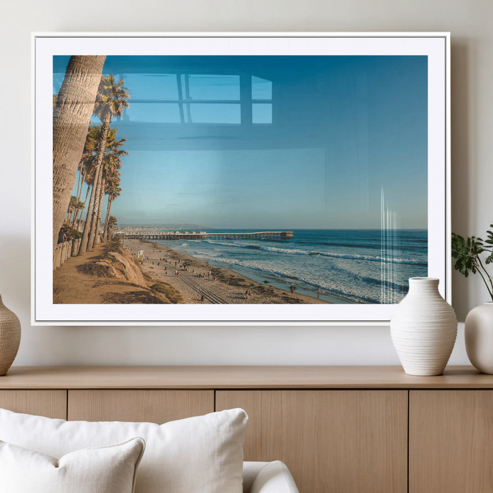Scenic Beach Wall Art Canvas Print – Tall Palm Trees, Sandy