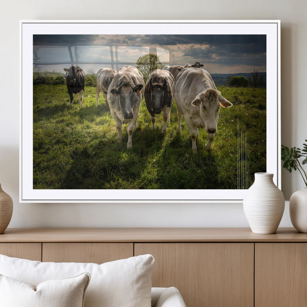 Grazing Cattle Herd Wall Art Canvas Print, Majestic Farm