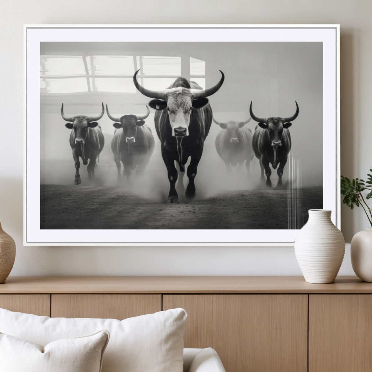 Texas Longhorn Wall Art Canvas Print, Framed Speckled Cow