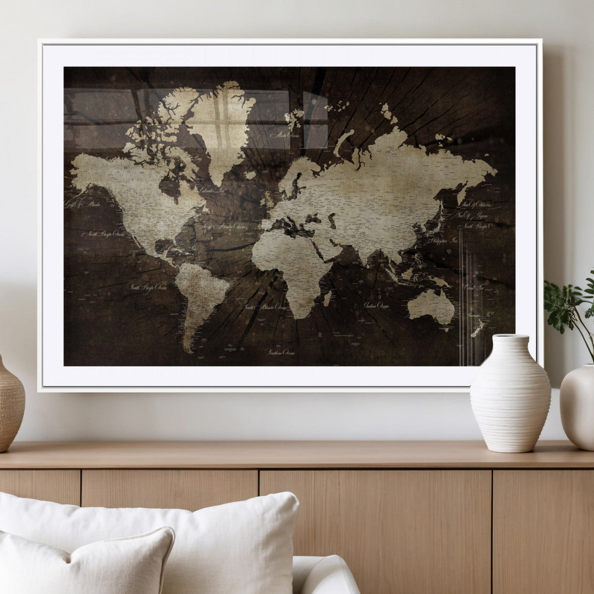 World Map Wall Art Canvas Print – Framed Travel Map Wall Art