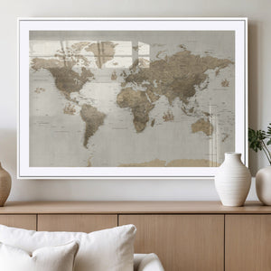 Detailed World Map Wall Art Canvas Print