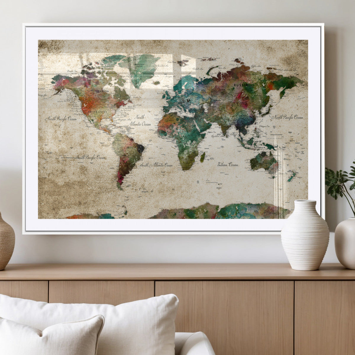 World Map Canvas Print – Framed Detailed Map of the World