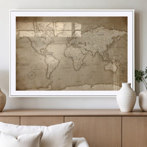Colorful Watercolor World Map Canvas Wall Art – Framed