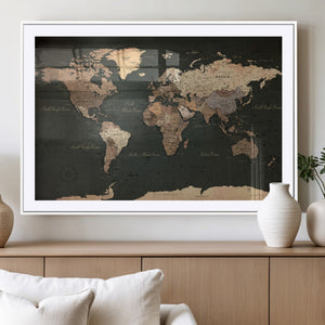 Vintage World Map Canvas Wall Art – Framed Travel Map for