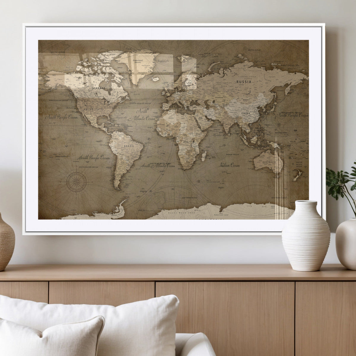 World Map Wall Art Canvas Print, Framed Map Art Picture