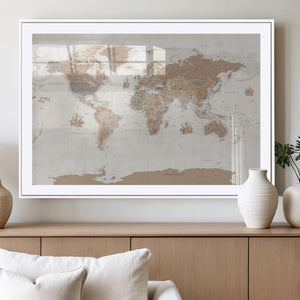 Framed Large World Map Canvas Print for Office Decor