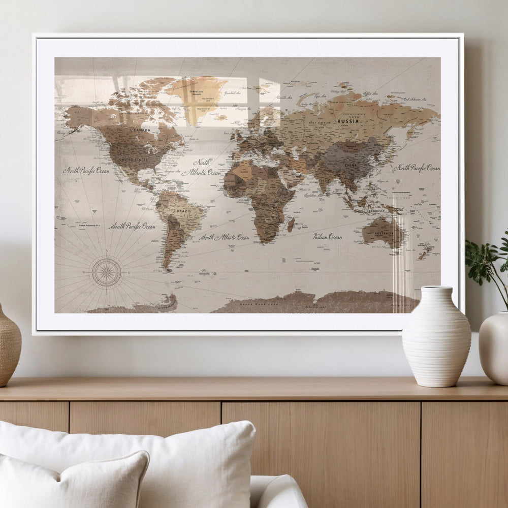 World Map Canvas Print – Framed Detailed Map of the World