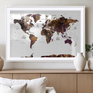 Rustic World Map Wall Art Canvas Print | Large World Map on