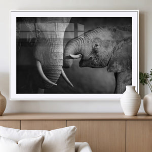 Elephant Family Wall Art Canvas, Framed Elephant Family