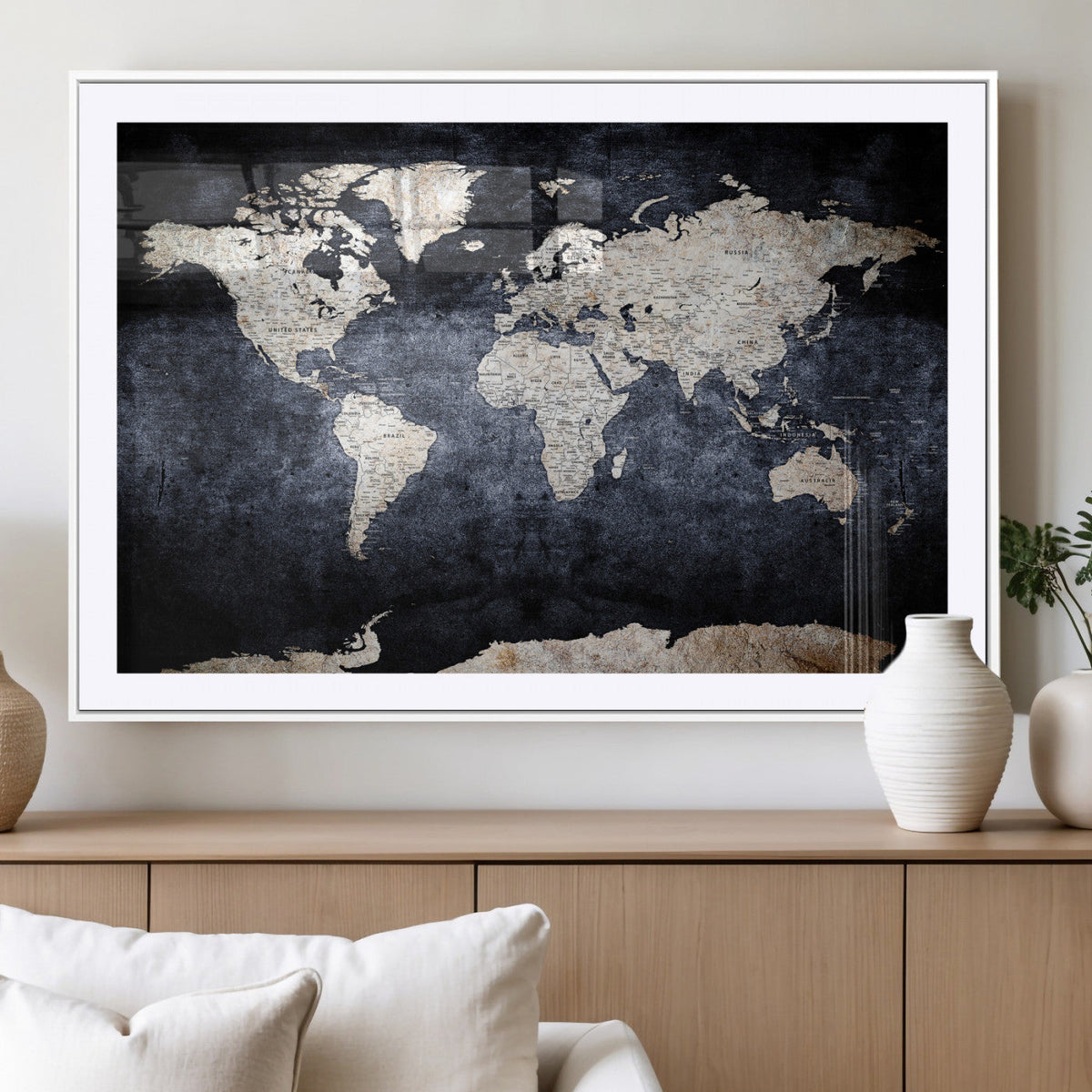 Vintage World Map Canvas Wall Art – Antique Triptych Map
