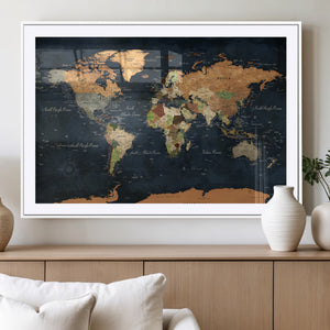 Vintage World Map Canvas Wall Art – Detailed Map with