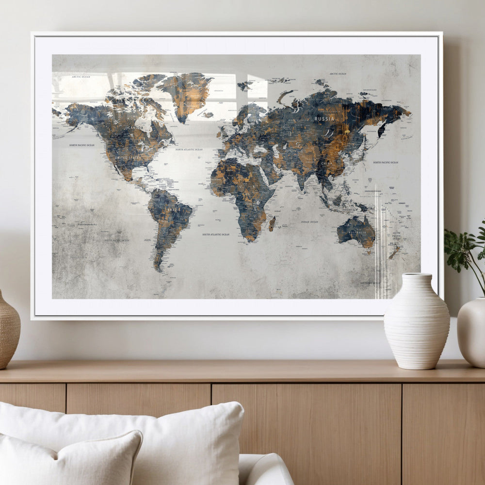 World Map Wall Art Canvas Print for Office Wall Decor