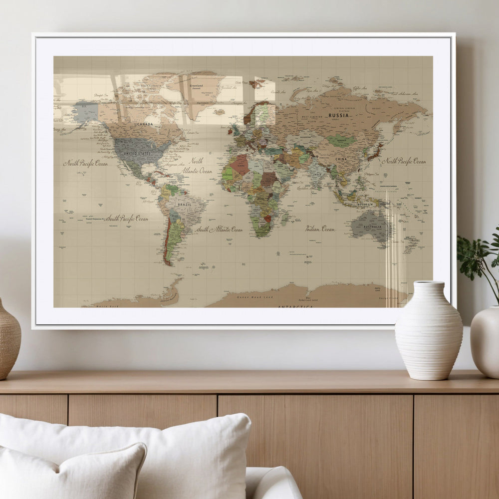Extra Large World Map Canvas Print – Detailed Map of the