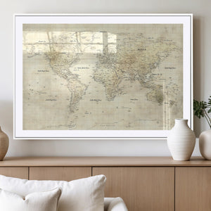 Colorful Watercolor World Map Canvas Wall Art – Framed