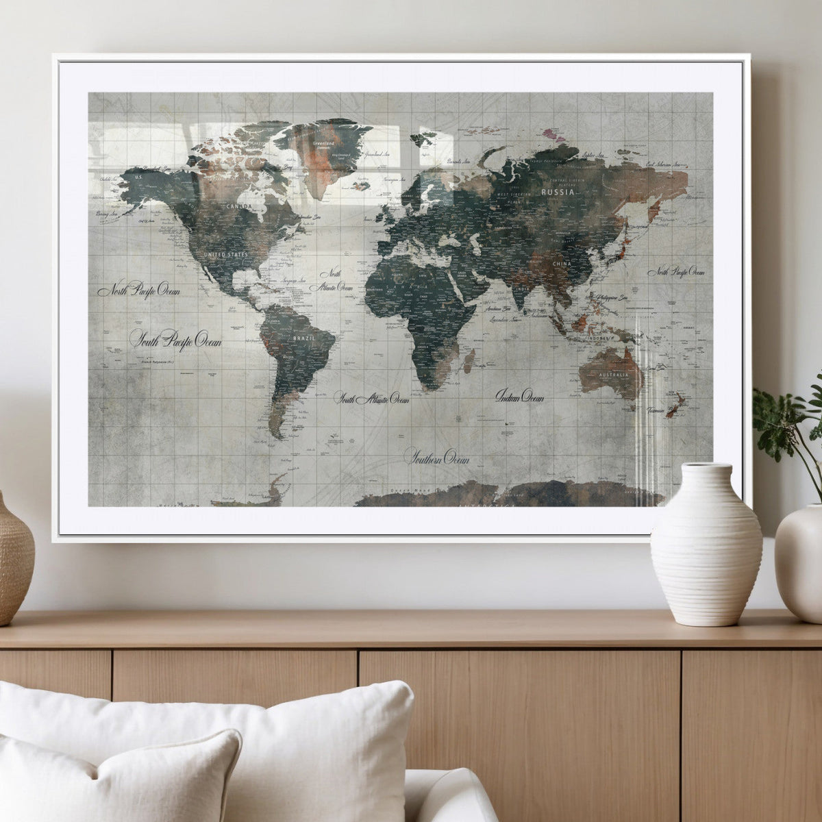 World Map Canvas Print – Framed Travel Map Wall Art for