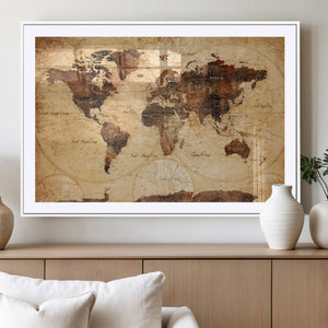 Modern Red and Gray World Map Canvas Print – Framed Wall Art
