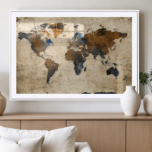 World Map Wall Art Canvas Print, Modern Decorative Framed