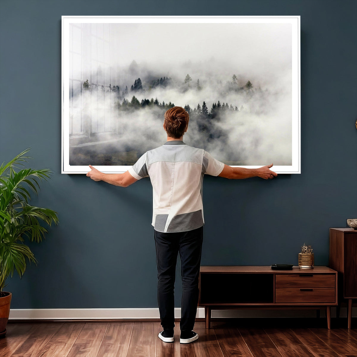 Foggy Forest Wall Art Canvas Print, Misty Pine Tree