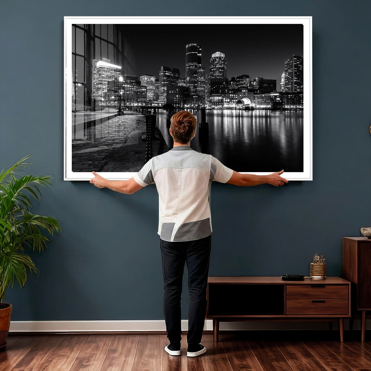 Boston Wall Art Canvas Print, Boston City Downtown Night