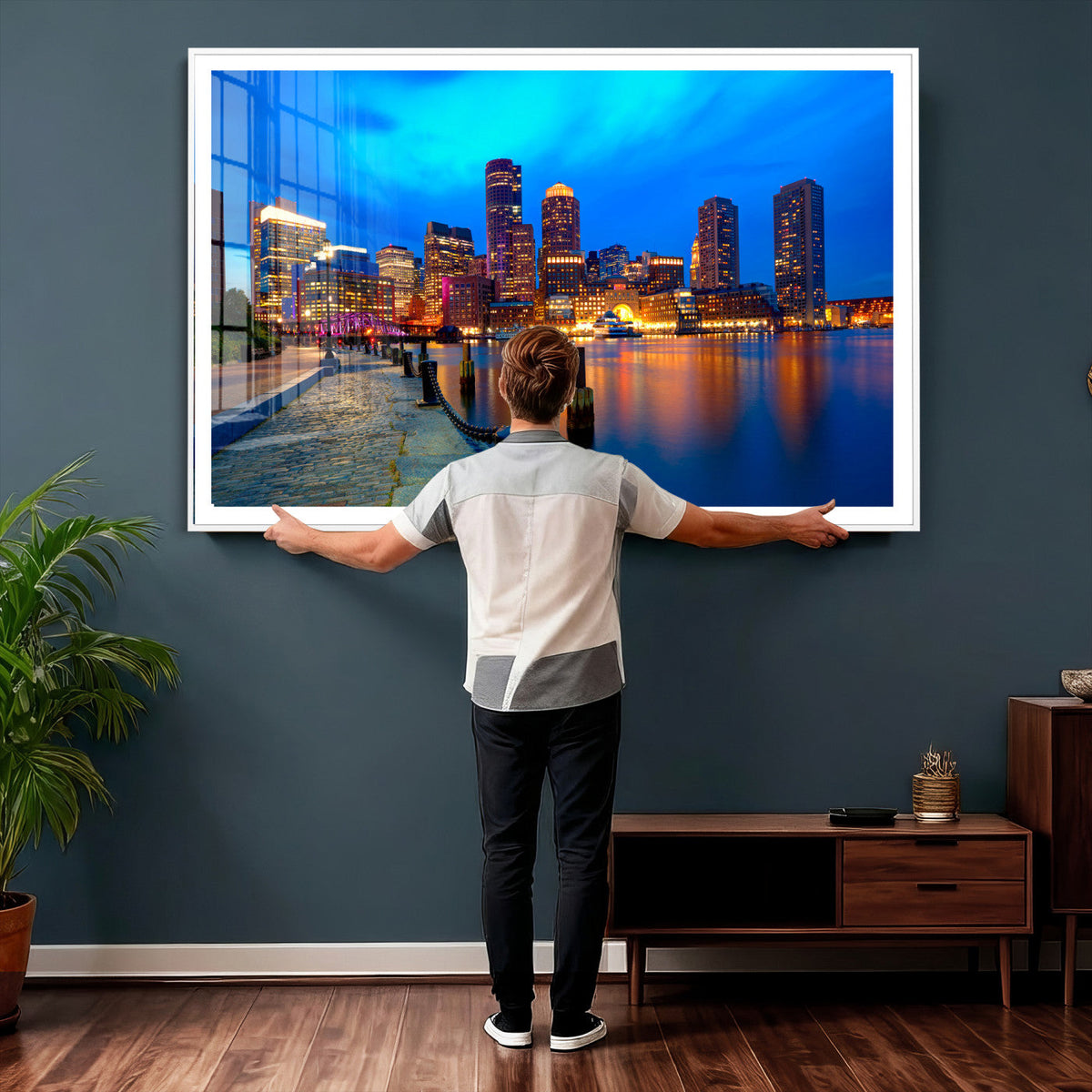 Boston Wall Art Canvas Print, Boston City Downtown Night