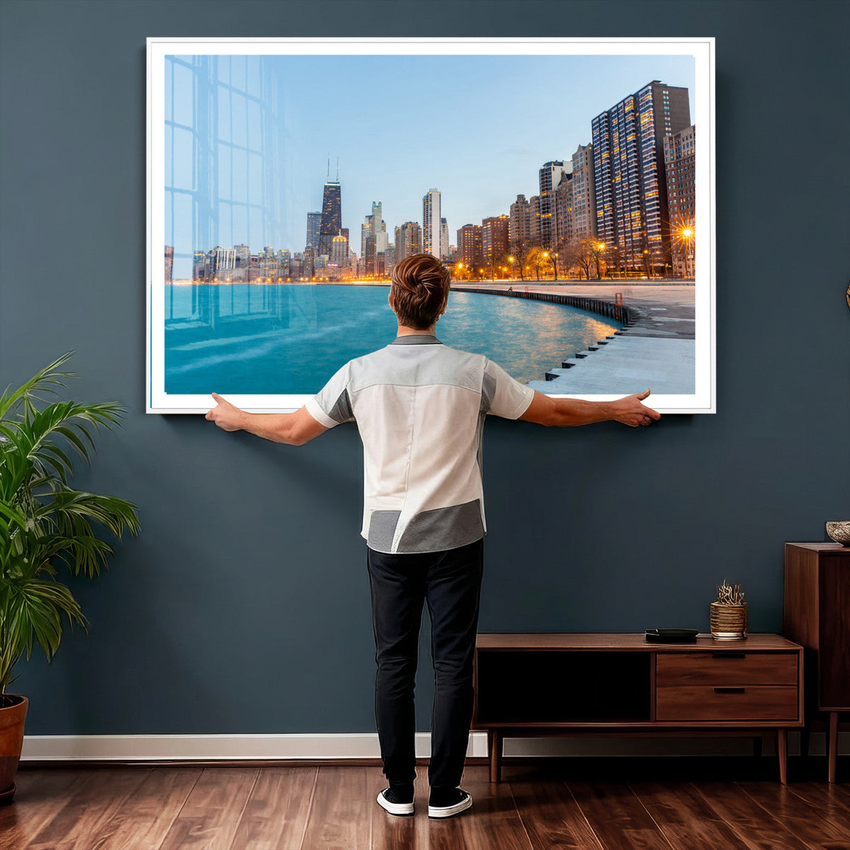 Chicago Wall Art Canvas Print, Chicago City Downtown Night