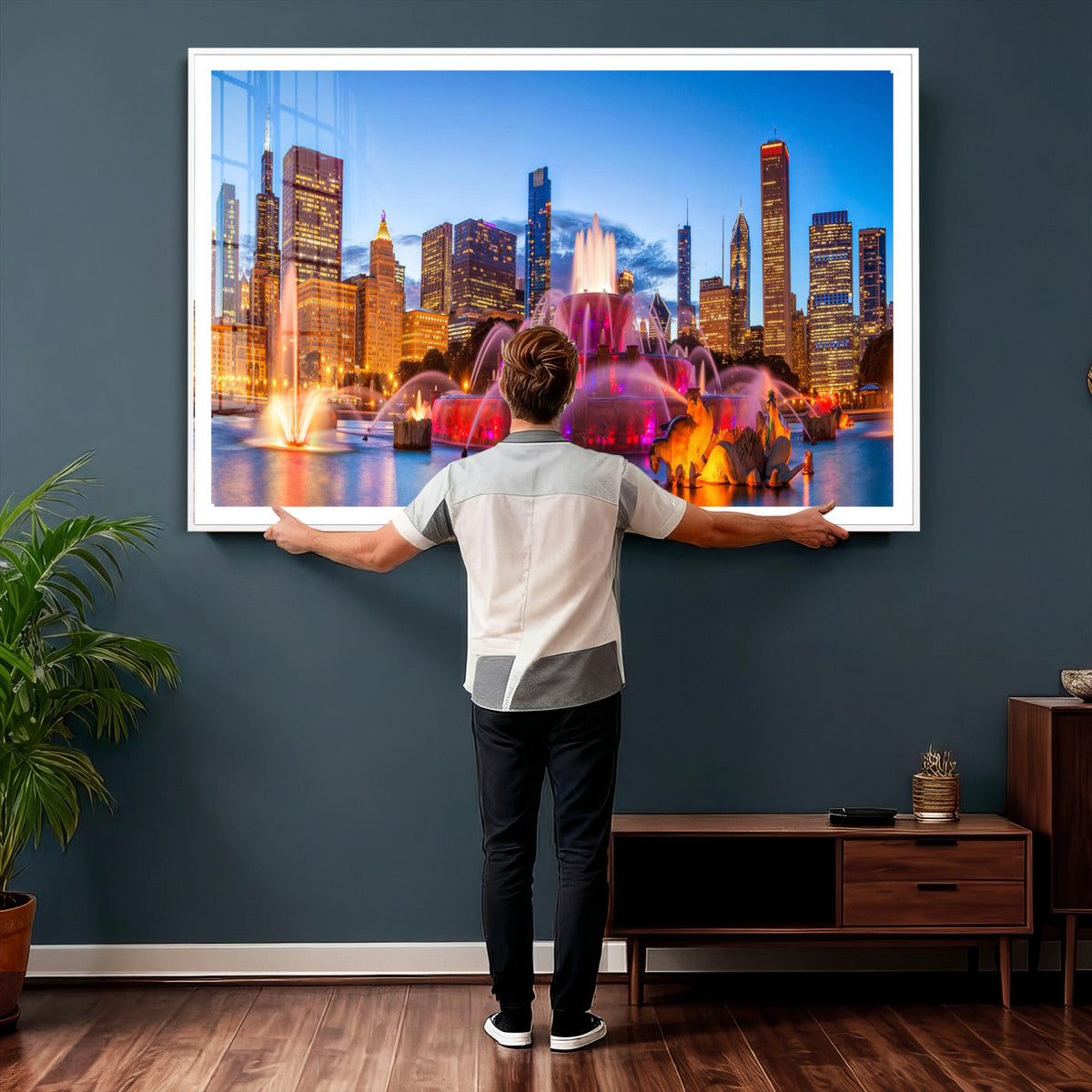 Chicago Wall Art Canvas Print, Chicago City Downtown Night