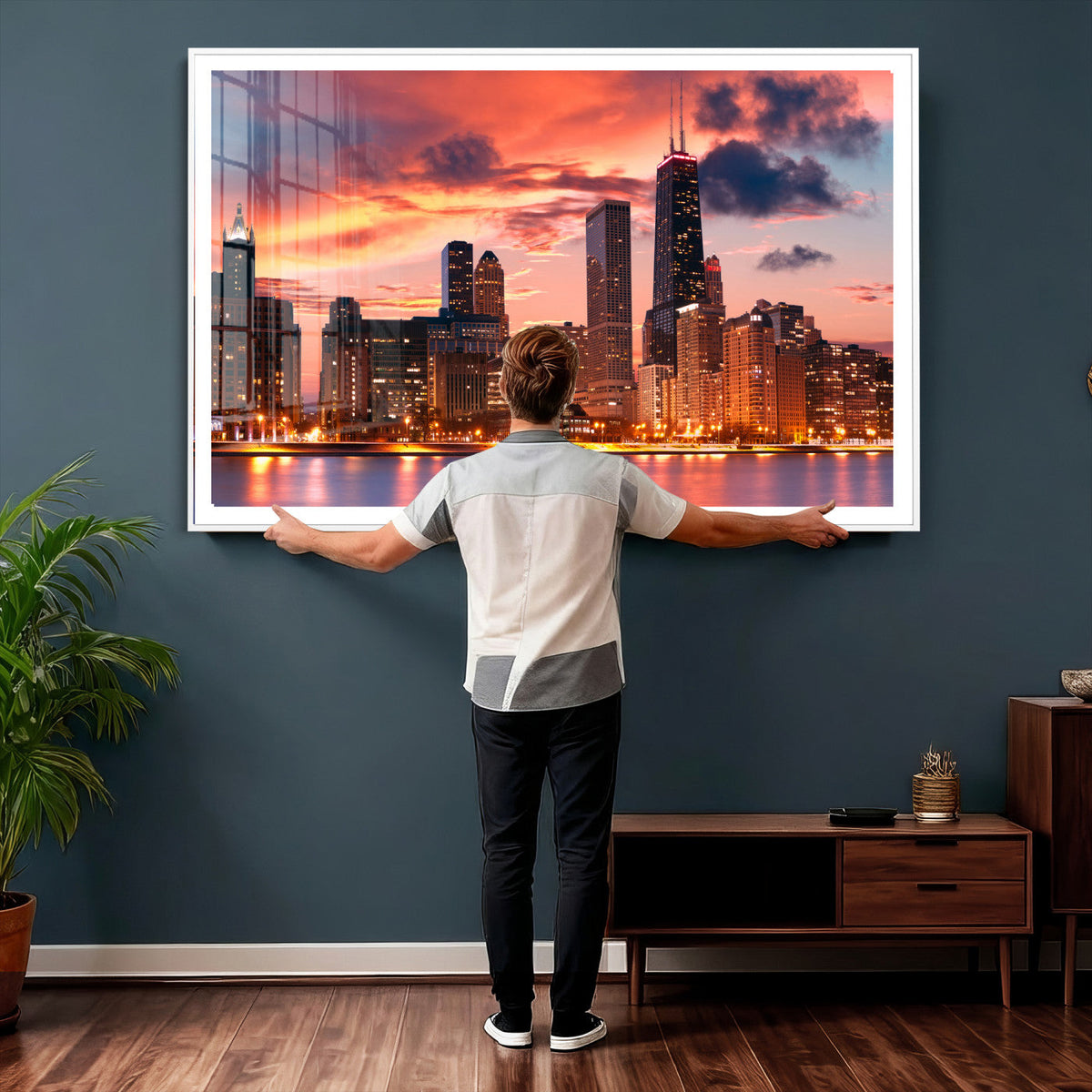 Chicago Wall Art Canvas Print - Chicago City Downtown Night