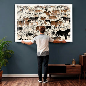 Farmhouse Animals Horse Longhorn Cow Wall Art Canvas Print -