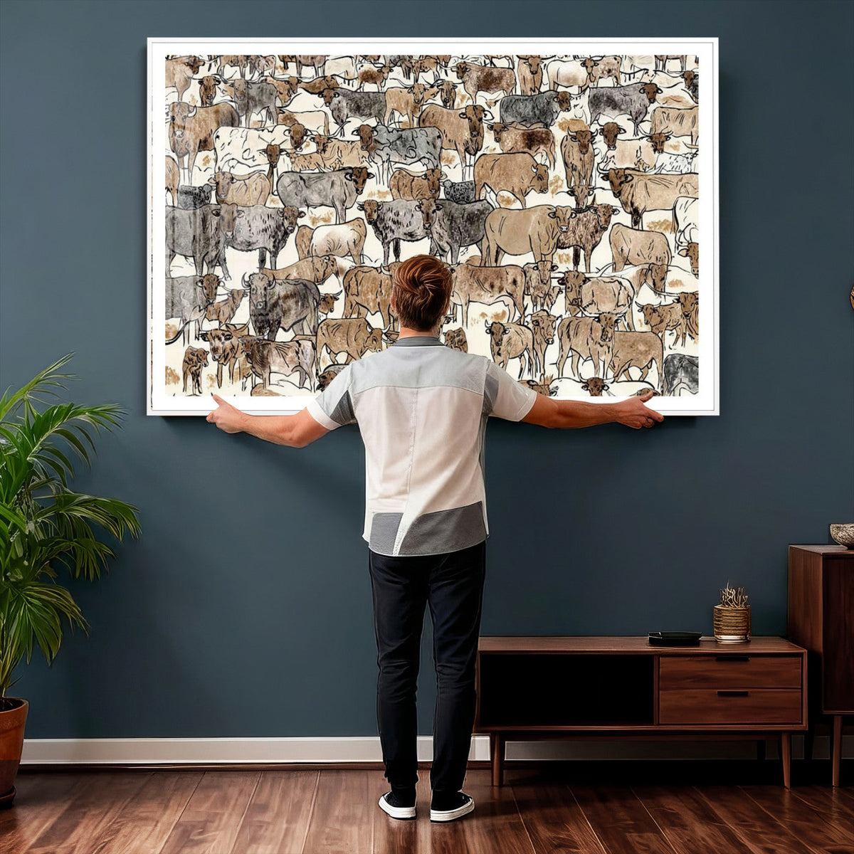 Abstract Longhorn Wall Art Canvas Print - Cow Animal Drawing