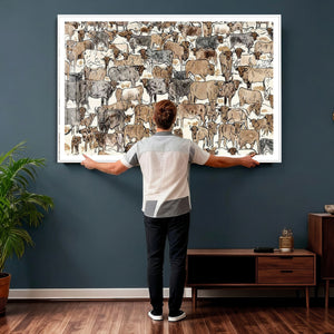 Abstract Longhorn Wall Art Canvas Print - Cow Animal Drawing