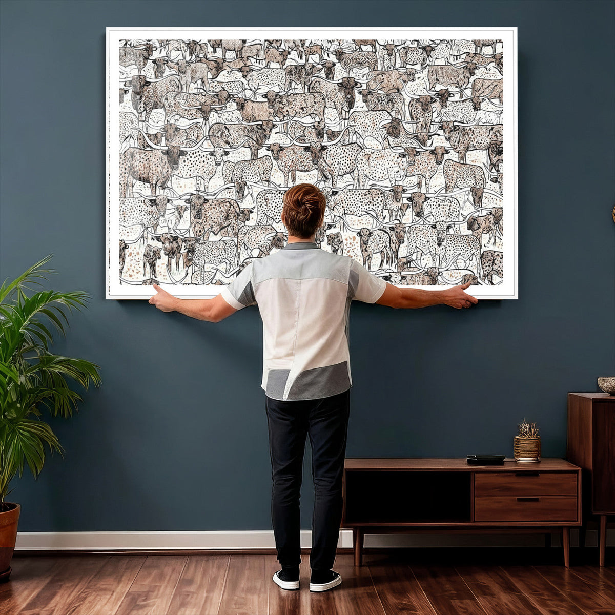 Abstract Texas Cow Wall Art Canvas Print - Farm Longhorn