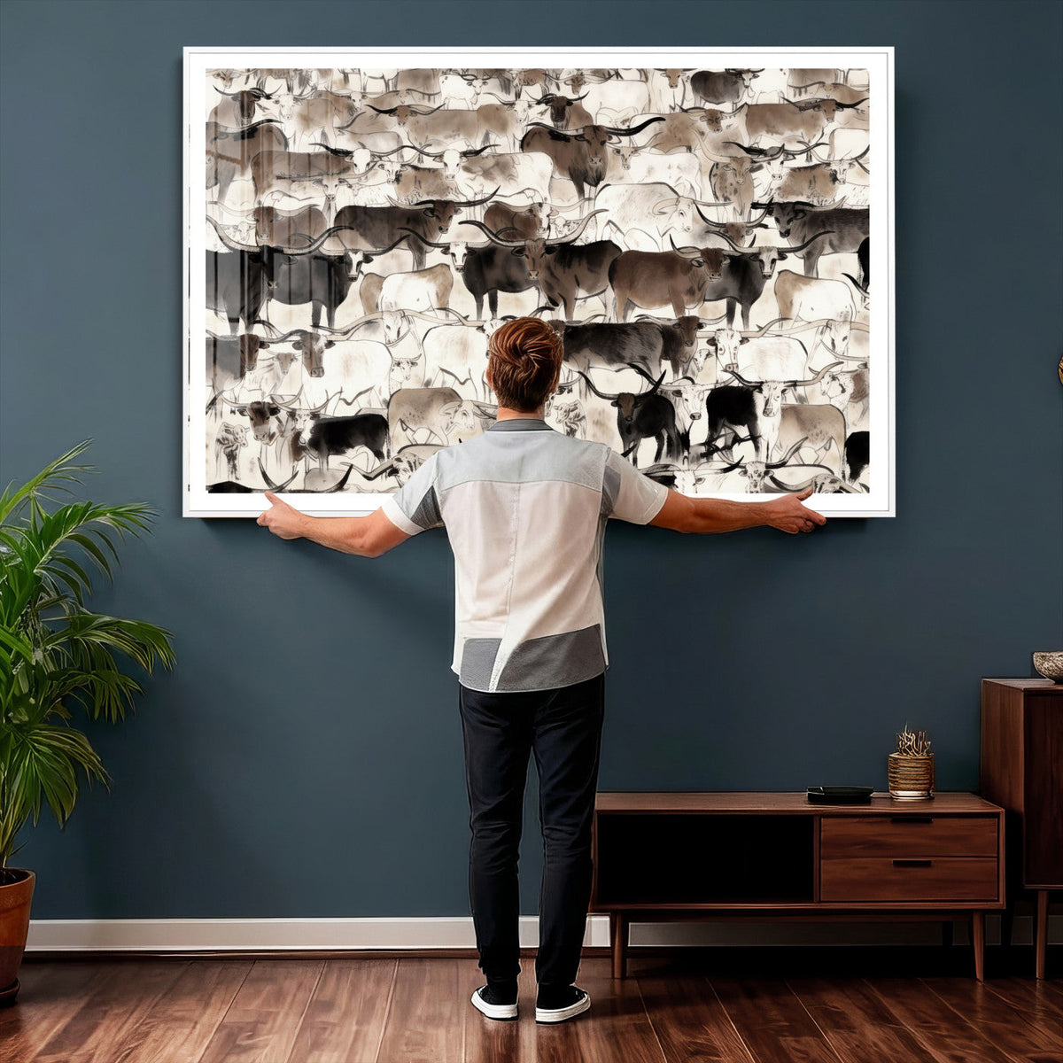 Abstract Texas Longhorn Print - Longhorn Herd Print for