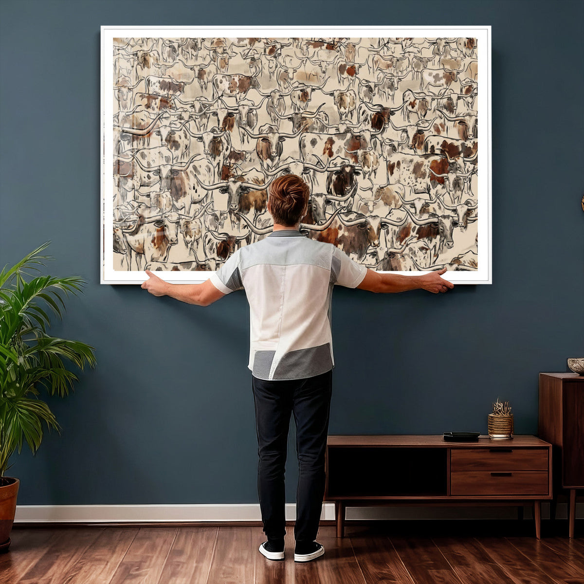 Abstract Longhorn Wall Art Canvas Print - Farm Animal
