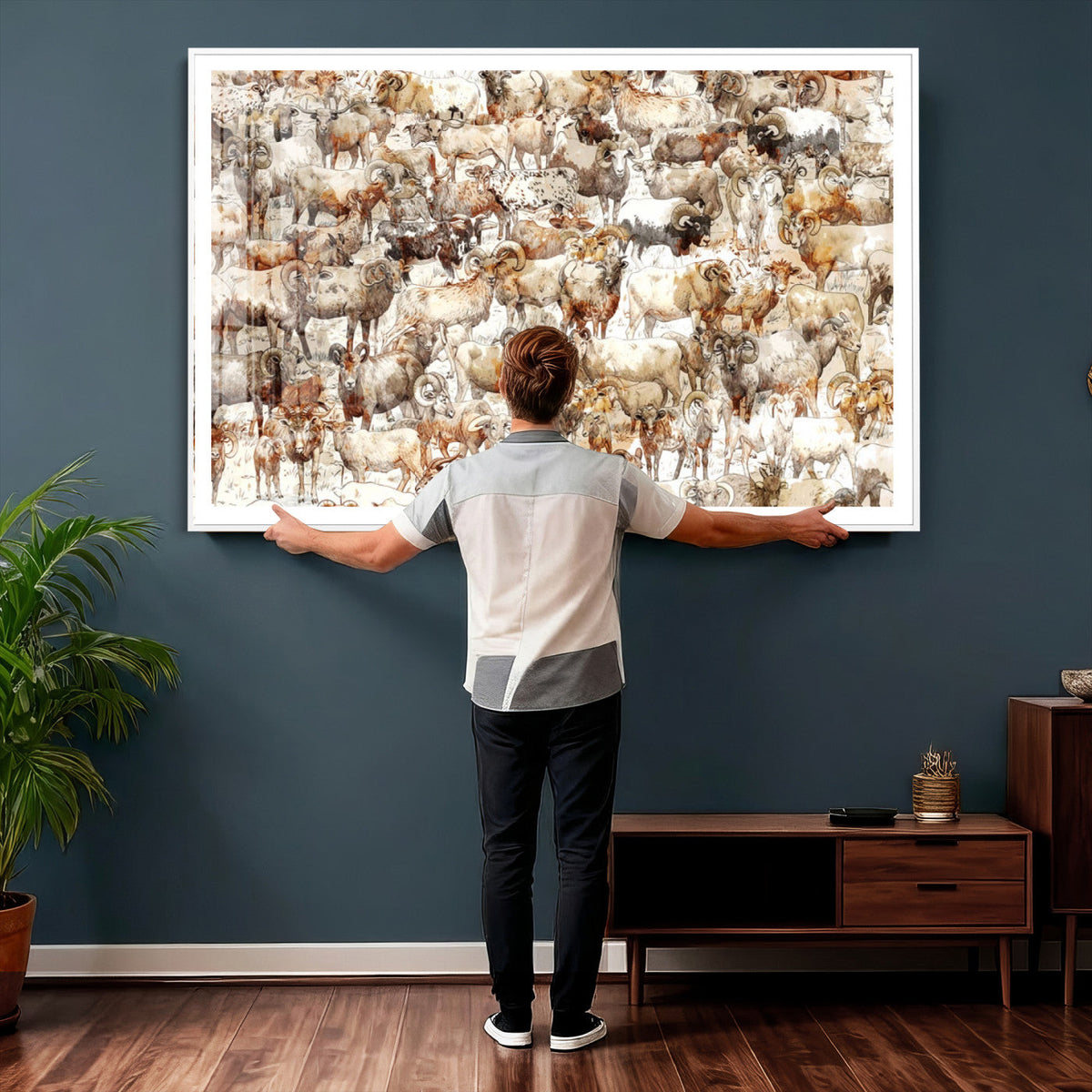 Farmhouse Bighorn Sheep Wall Art Canvas Print - Abstract