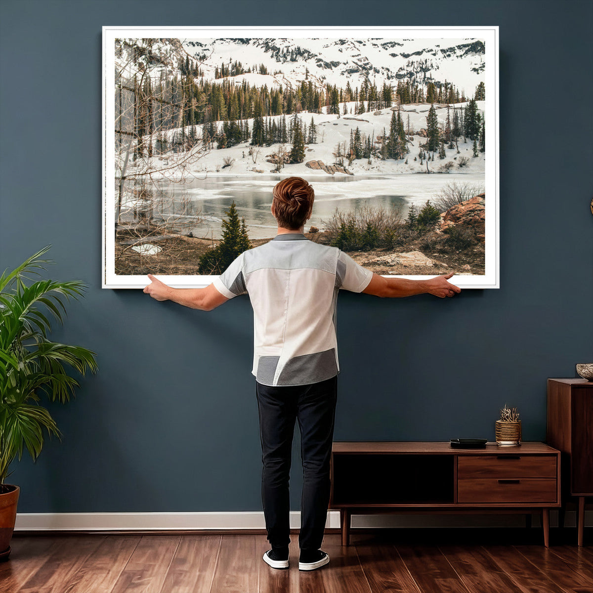 Snowy Mountain Landscape Wall Art Canvas Print, Alpine Pine