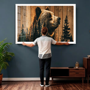Rustic Bear Wall Art Canvas Print – Woodland Wildlife