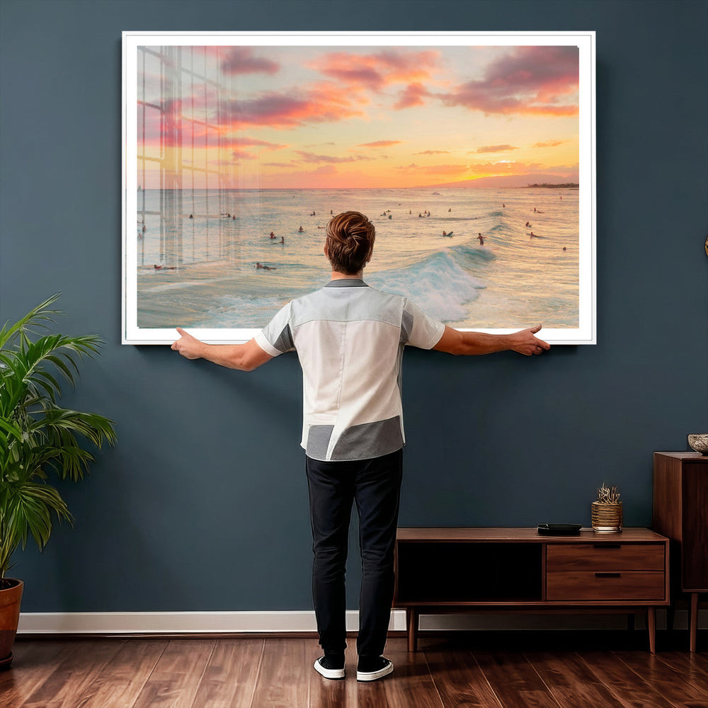 Sunset Beach Wall Art Canvas Print – Soft Coastal