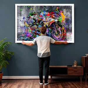 Graffiti Motorcycle Wall Art Canvas Print, Urban Street Art