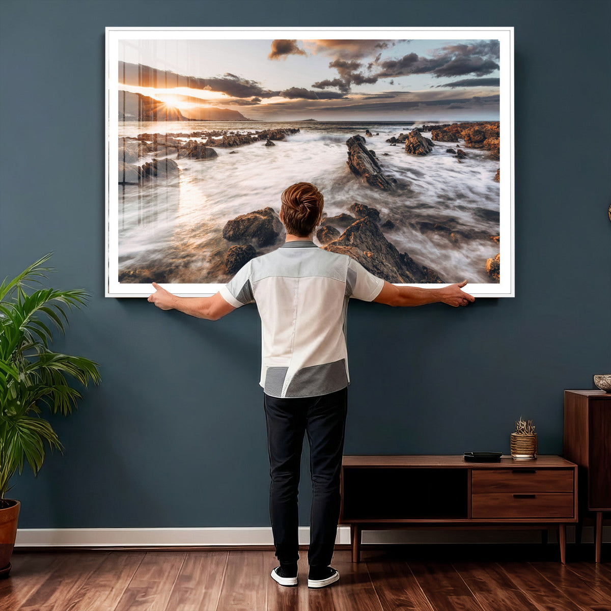 Rocky Coast Ocean Sunset Wall Art Canvas Print, Dramatic