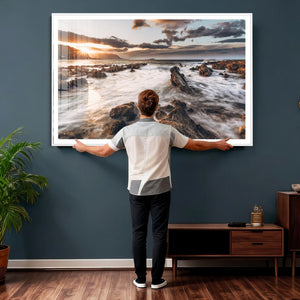 Rocky Coast Ocean Sunset Wall Art Canvas Print, Dramatic